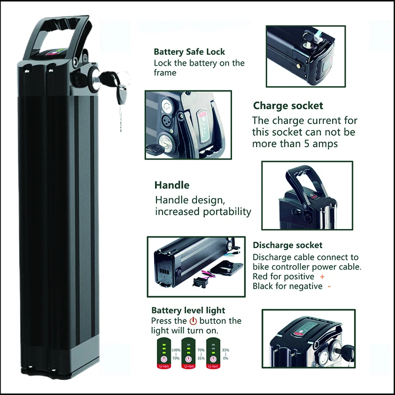 48v Silver Fish EBike Lithium Battery 52/60/72  Volt 40ah Batterie 36v13Ah Duotts S26 Battery 20ah 30ah 50ah 60ah 1500w Batterie view 4