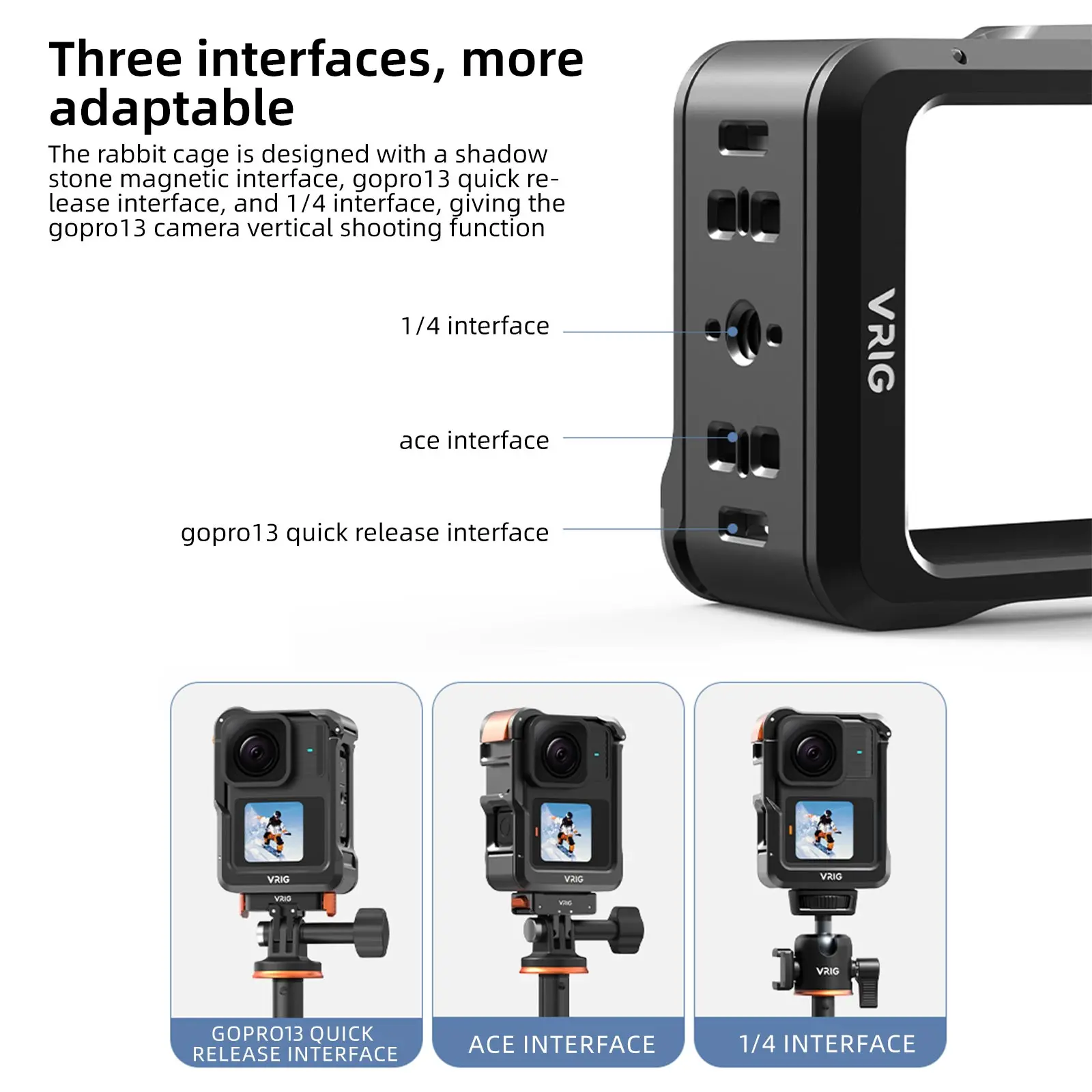 UURig VRIG-funda con marco de aleación de aluminio para Gopro 13, 12, 11, 10, 9, cámara de acción negra, jaula protectora resistente y duradera