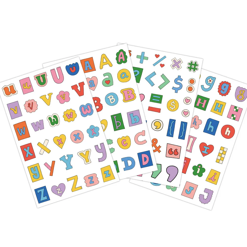 8Sheets Adorable Alphabet & Symbol Label Stickers – Cute Handwritten Style Decor for Student Journals, Diaries & Scrapbooks!