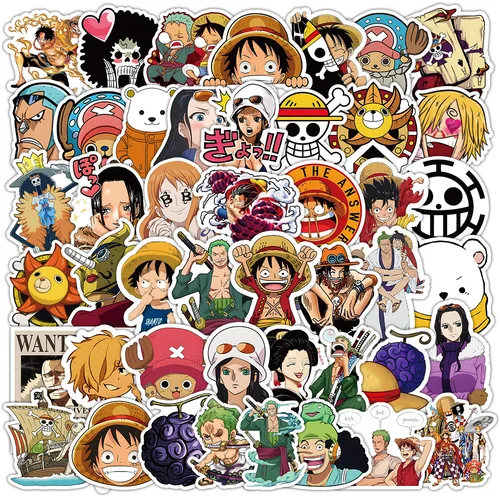 Imagen 2 del producto 48-102 unids/bolsa pegatinas de una pieza Luffy Anime decoración cuaderno monopatín taza escritorio pegatinas de grafiti impermeables