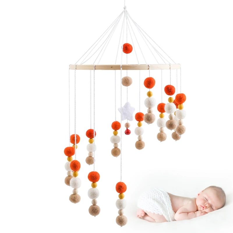 Baby Colorful Bed Bell Wooden Mobile Hanging Toy 0-12 Months Newborn Crib Mobile Ball Pendant Toy Bed Holder Bracket Kid Gifts