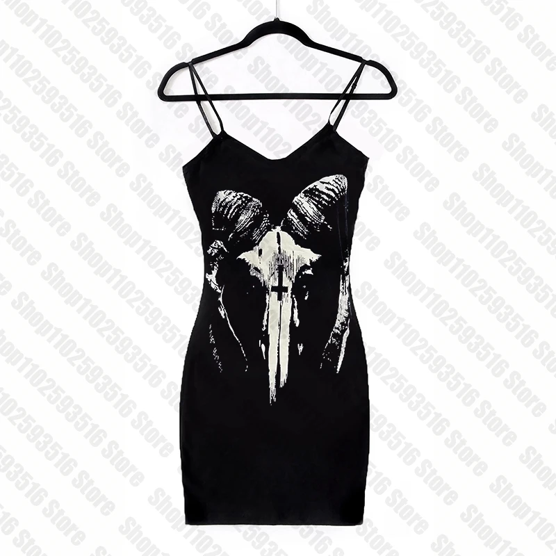 Y2k Dresses Emo Black Mini Dress Harajuku Graphic Rock Goth Gothic Clothing Punk Party Short Women's Summer Woman Midi Female