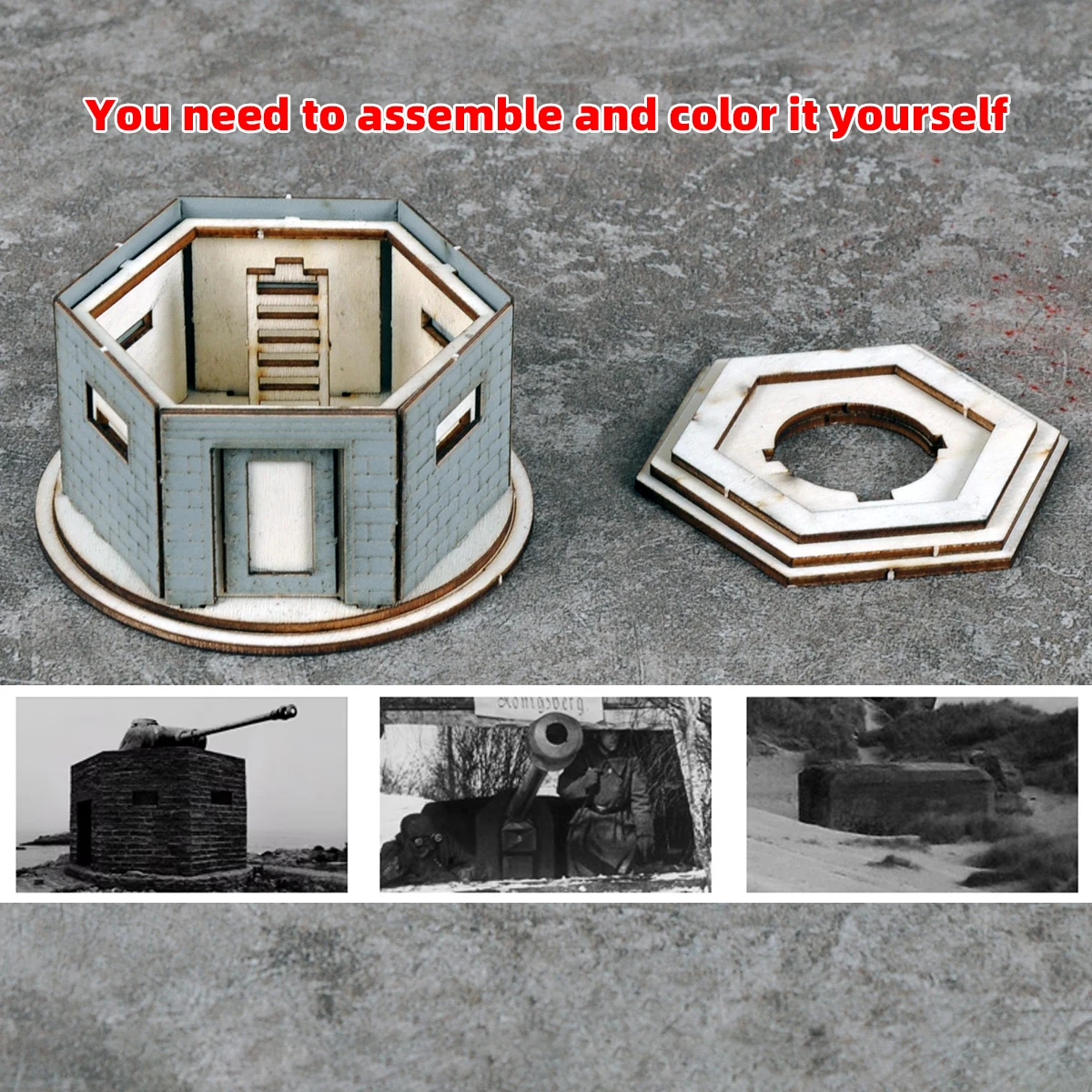 Architektonisches Modellbausatz Miniatur-Bunker Pillbox Blockhaus Fort Festungsbau Diorama Maßstabsmodell Bausatz 1/72 – Detail 3