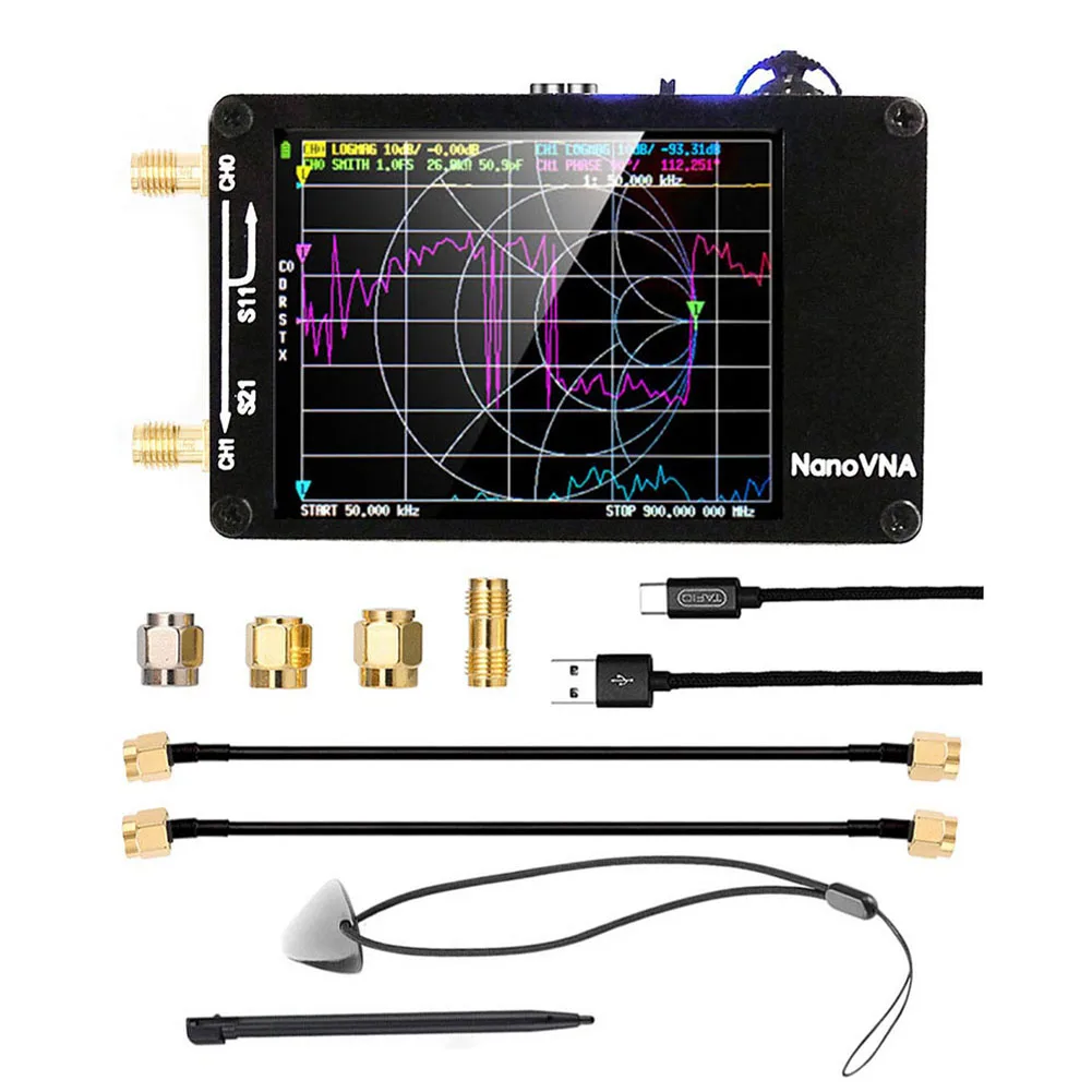 NanoVNA-H Vector Network Antenna Analyzer 50KHz-1.5GHz MF HF VHF UHF 2.8 Inch Card Slot Supprt 32G Digital Nano VNA-H Tester