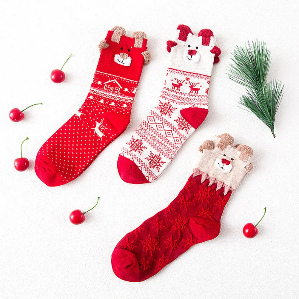 

Cotton Socks for Girls Christmas Theme Warm Comfortable Breathable Soft Red Color Holiday Gift Christmas Socks