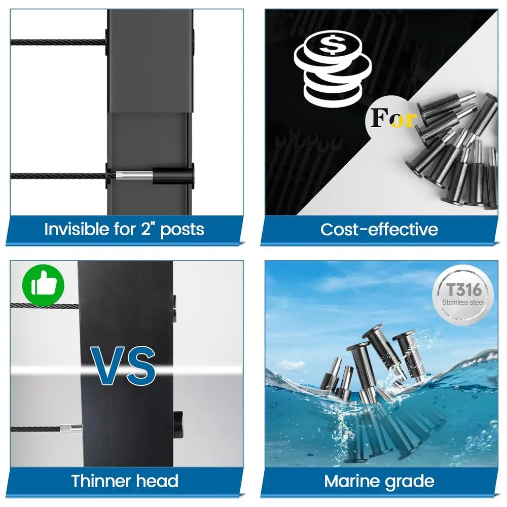 Black Cable Railing Kit 1/8" Invisible Railing System Upgraded Swage Tensioner T316 Stainless Steel  Brand