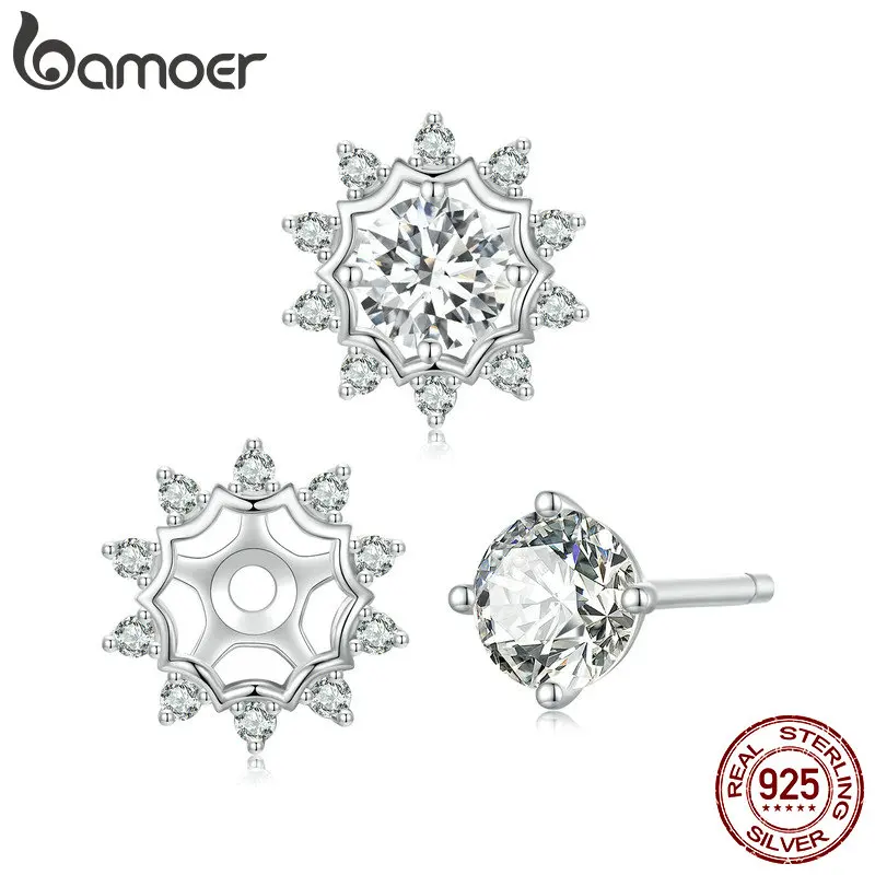 BAMOER Moissanite Stud Earrings for Women, 925 Sterling Silver Dazzling Ideal Cut Lab Created Diamond Earrings MSE048