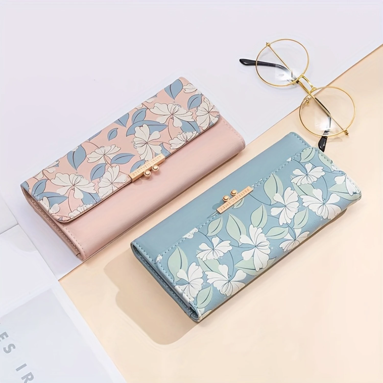 Portafoglio lungo con pochette classica con stampa floreale, portamonete a tre ante, portacarte con portafoglio casual con slot multipli
