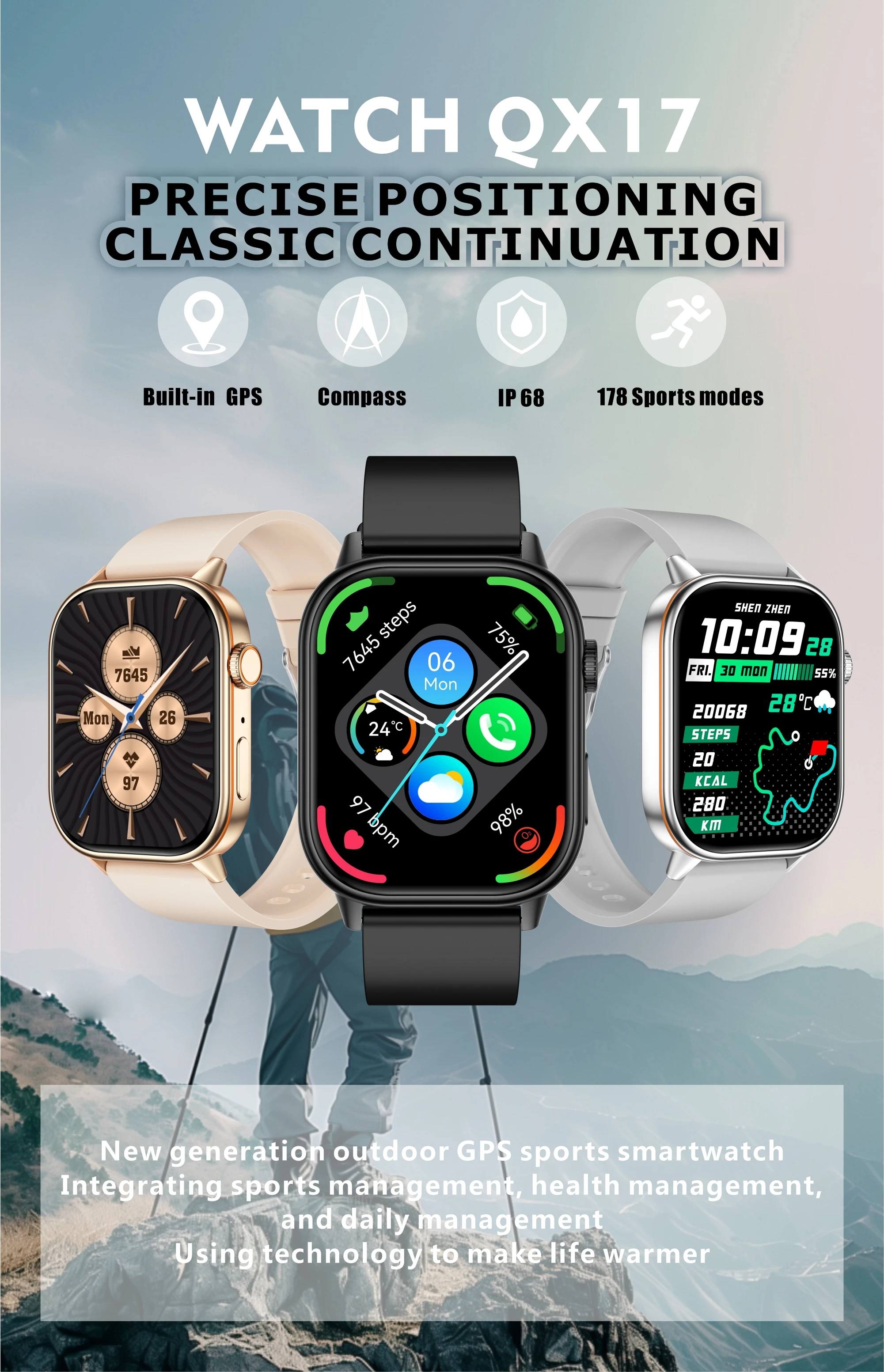 Neue Smartwatch mit integriertem GPS für Sport, Fitness und Pilates, Damenmode, präzise Positionsbestimmung, 5ATM wasserdicht, Bluetooth-Anruf-Armband – Detail 1