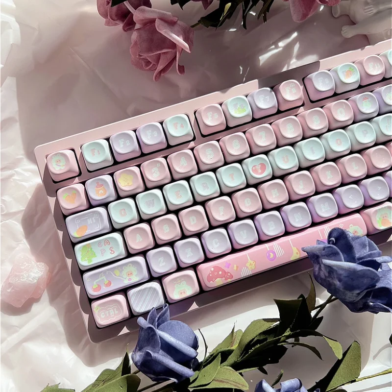 Sheep Keycap 142Key Moa Pbt Five Sided Thermal Sublimation Personality Creative Cute Round Mixed Color Pink Blue ISO Keycap