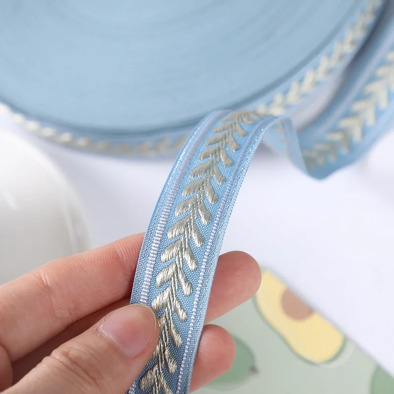 3 YARD 19MM Light Blue Golden Hearts Embroidered Ribbon HANDMADE Lace