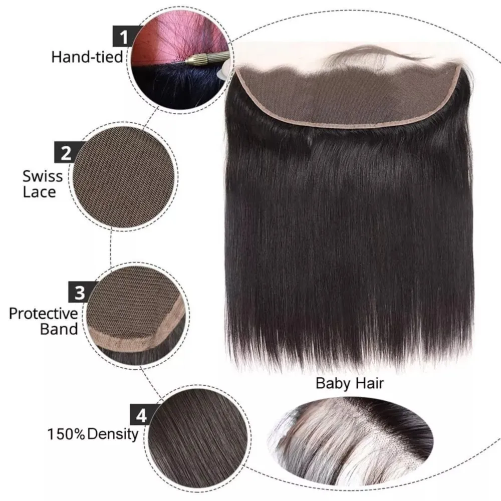 Bundles de cheveux humains raides avec fermeture, document naturel, 100% cheveux humains non transformés, 4x4, 13x4, dentelle, Frmeds Weave Extension, 30 pouces