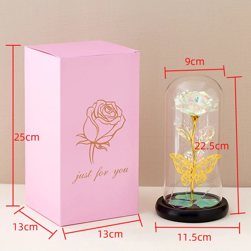24k Gold Foil Paper Galaxy Rose Flashing Flowers In Flask Glass Dome For Valentine\'s Mother\'s Day Birthday Gift Wedding