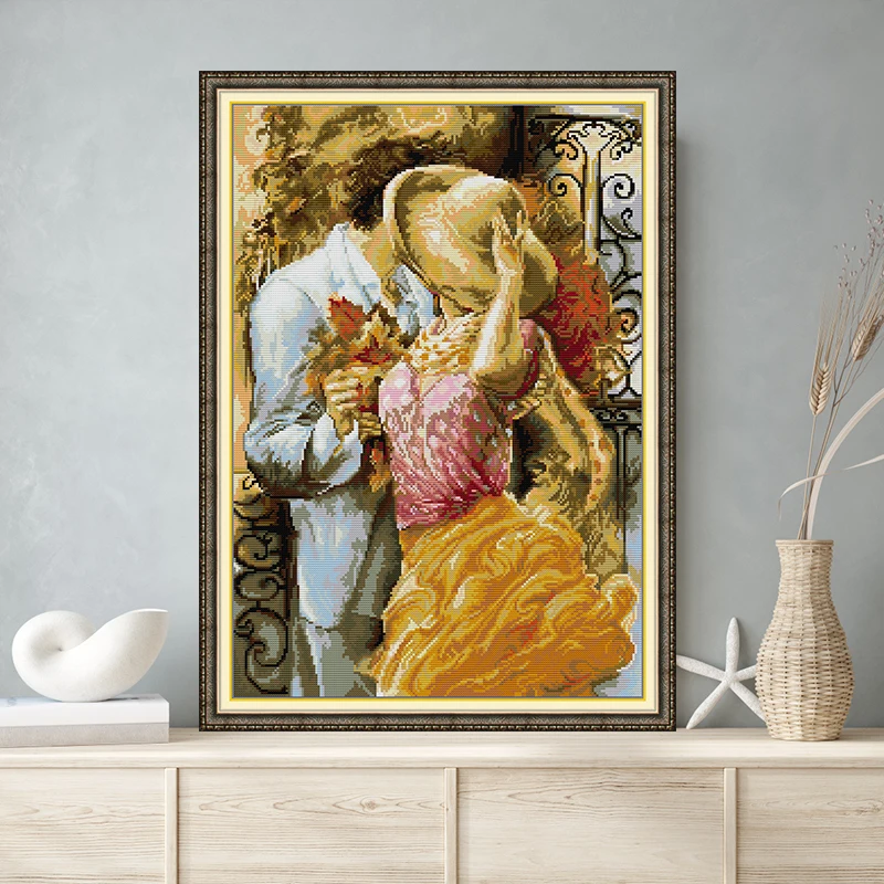 Joy Sunday Lovers Print Cross Stitch Kits Aida Fabric 16CT 14CT 11CT DIY Folk Craft Kit Needlework Handmade Embroidery Set New