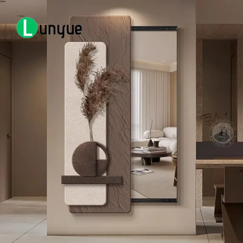 Hidden Push Pull Full Length Mirror Wabi Sabi Style Wall Mounted Fitting Mirror High End Porch Decorative Painting Invisible