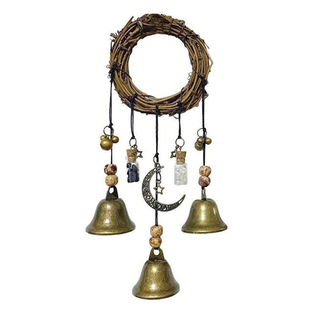 Handmade Hanging Witch Bell Protection Door Hanger Witch Wind Chime Wreath Magic Wind Chime Pendant Home Door Craft Decoration
