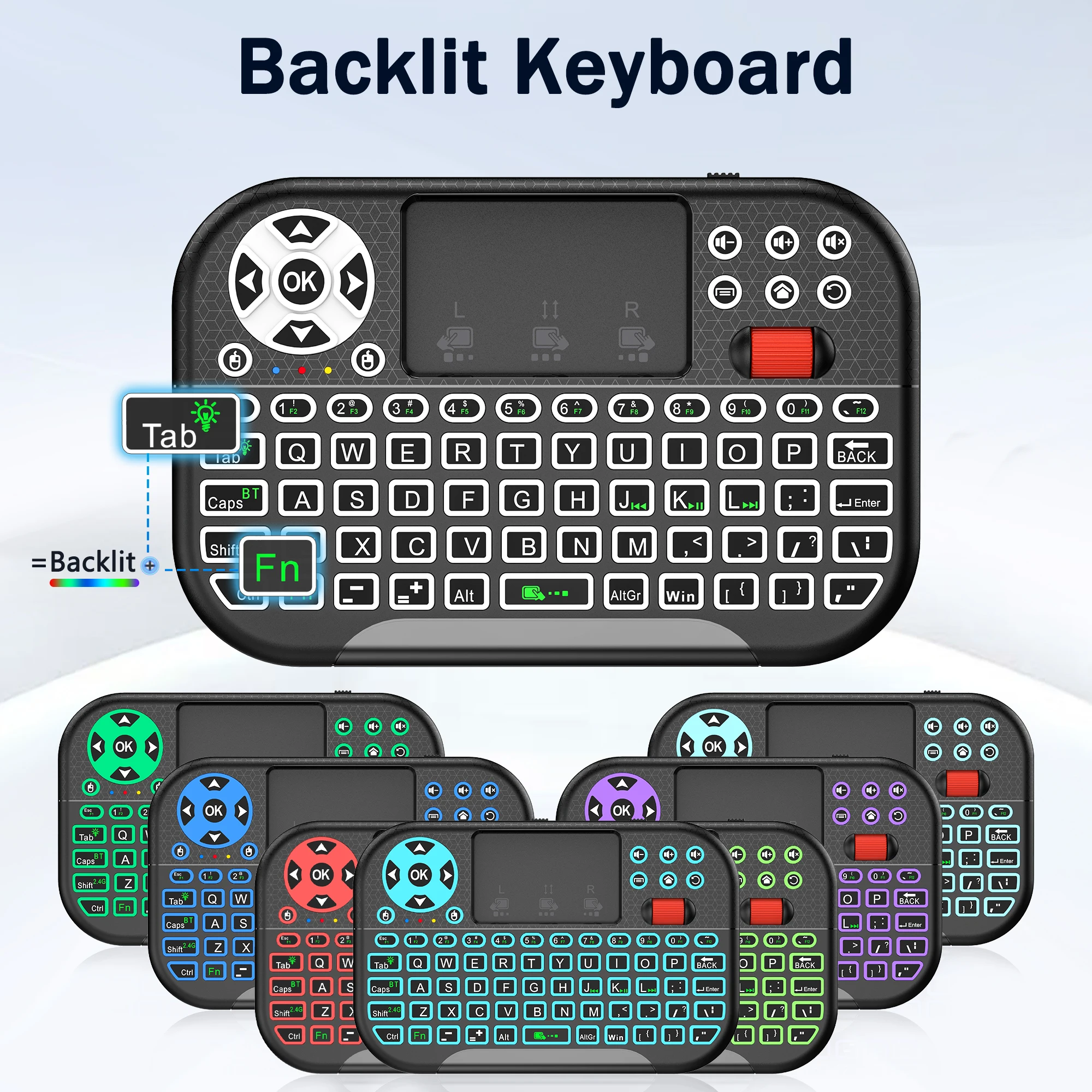 Wireless Mini Keyboard With Touchpad Scroll Wheel Dual Mode 2.4G BT5.2 Backlit For Android TV Box Stick PC Windows Projector