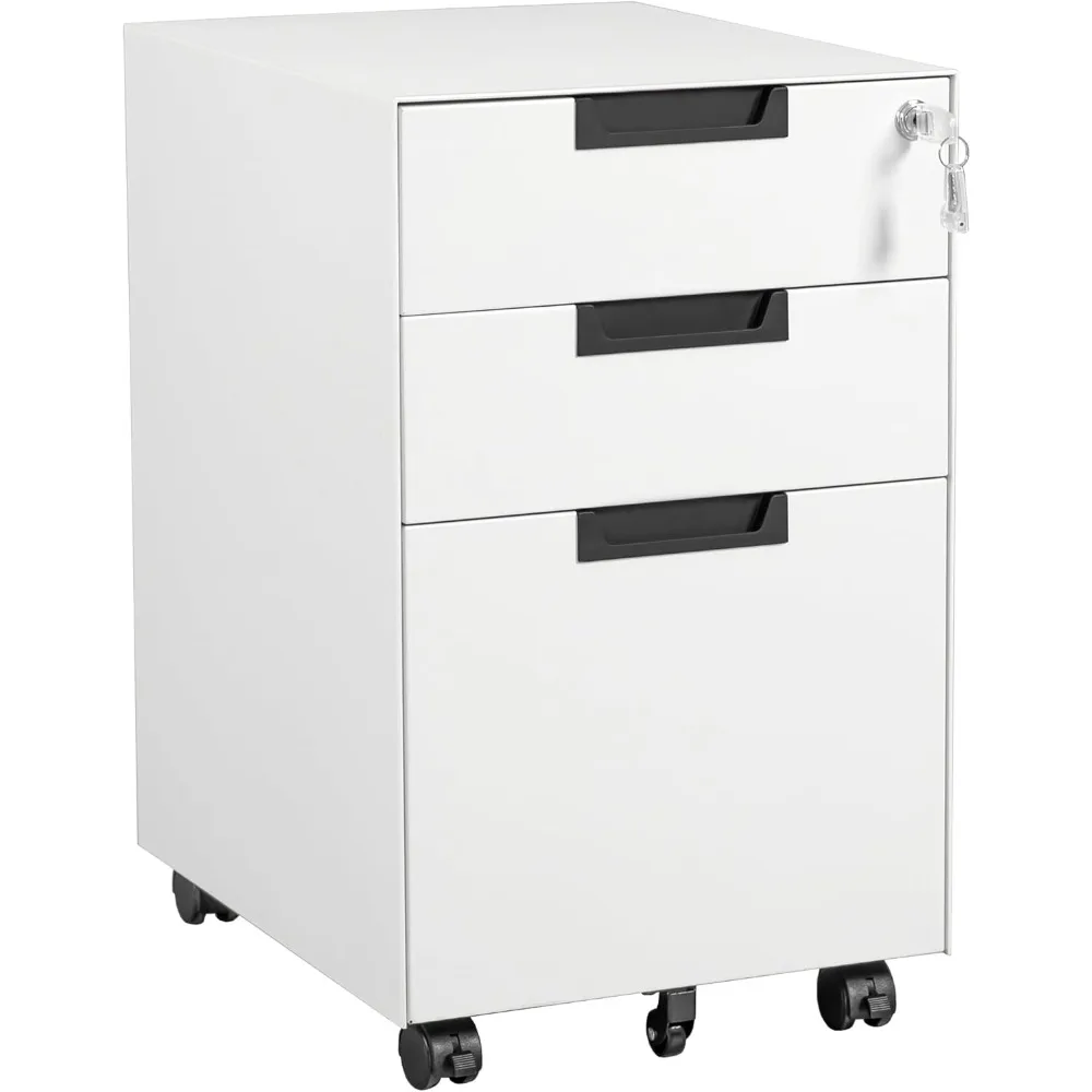 

3 Drawer Mobile File Cabinet with Lock,Under Desk Metal Small Filing Cabinets for Home Office Organizer Letters/Legal/A4(Fully