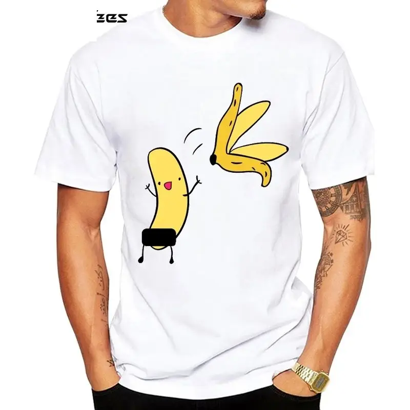 Casual Funny Men's T-Shirt with Naked Banana Cartoon Print Short Sleeve Customizable DIY Hand-Painted Clothing