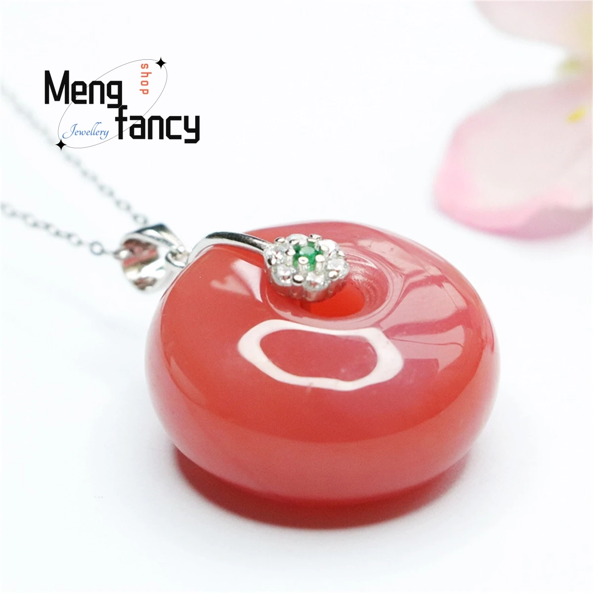 Natural S925 Silver Inlaid Yanyuan Agate Safety Buckle Necklace Simple Personalized Fashion Versatile Exquisite Luxury Jewelry