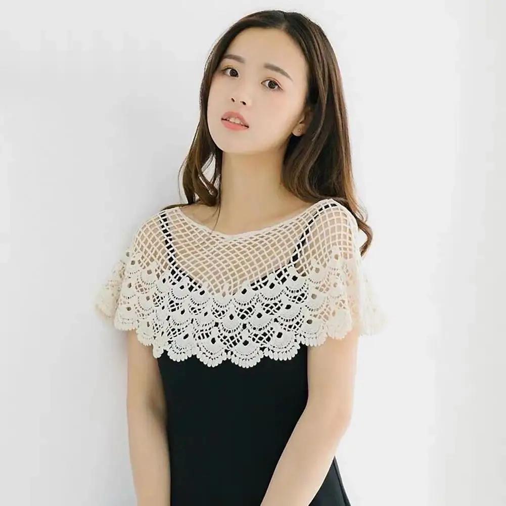 

Women Shawl Round Neck Embroidery Lace Flower Pullover Shawl Hollow Design Soft Textured Summer Shawl