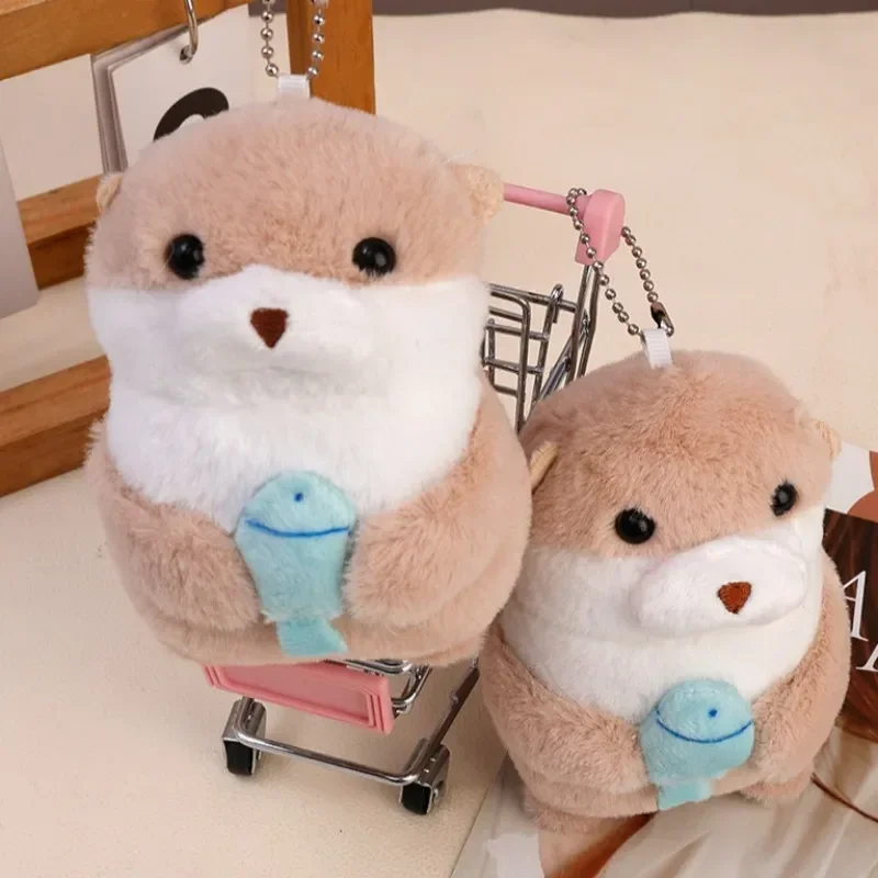 Hug Fish Otter Plush Key Chain Soft Cute Animal Doll Keychain Cotton Chubby Otter Furry Toy Bag Key Pendant Birthday Gift Giving