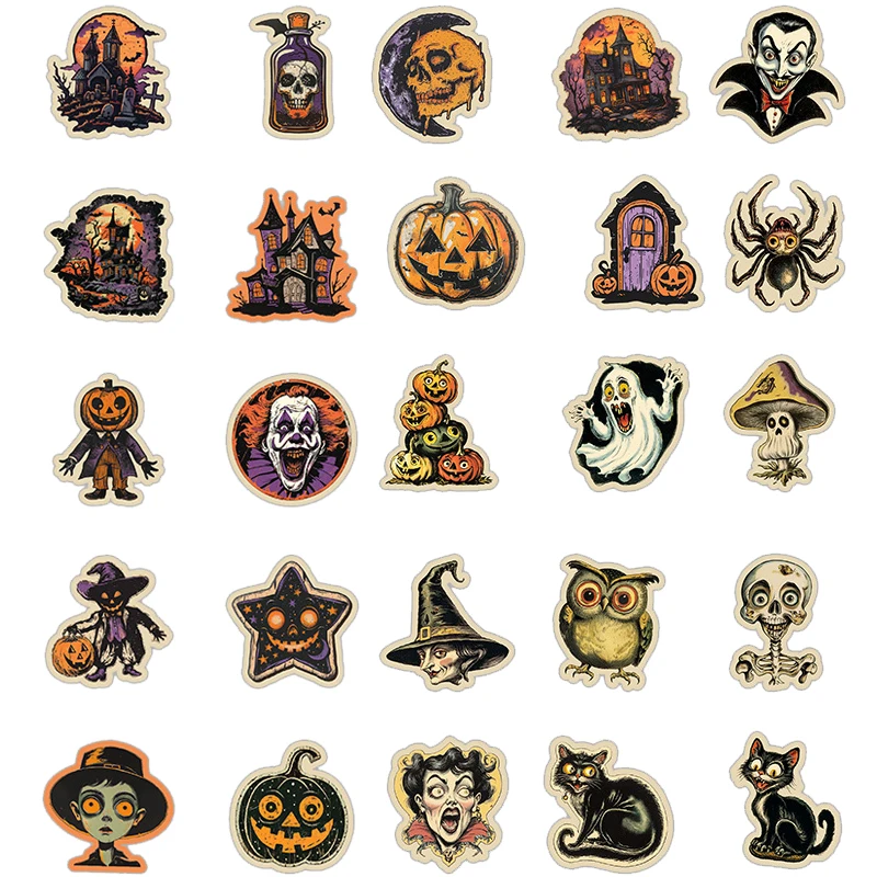 50 قطعة هالوين مرعبة اليقطين العنكبوت الكتابة على الجدران ملصقات الإبداعية الديكور حقيبة سكيت كوب ماء الشارات اللعب هدية