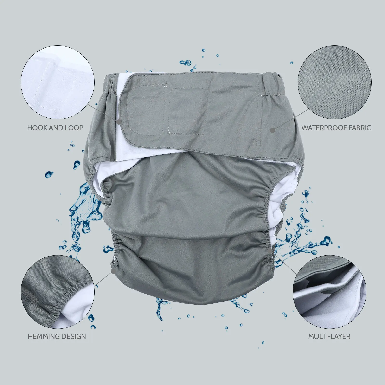 1 قطعة حفاضات قماش قابلة للغسل قابلة للتعديل مقاومة للماء وقابلة للتنفس ماصة للبالغين المسنين حماية البول