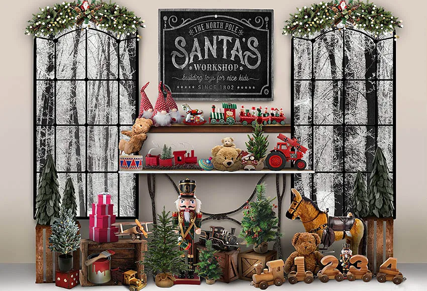 Mehofond-Fondo de fotografía de Navidad, Papá Noel, ventana de cacao caliente, árboles de Navidad, vacaciones, niños, Retrato, decoración, telón de fondo para estudio fotográfico