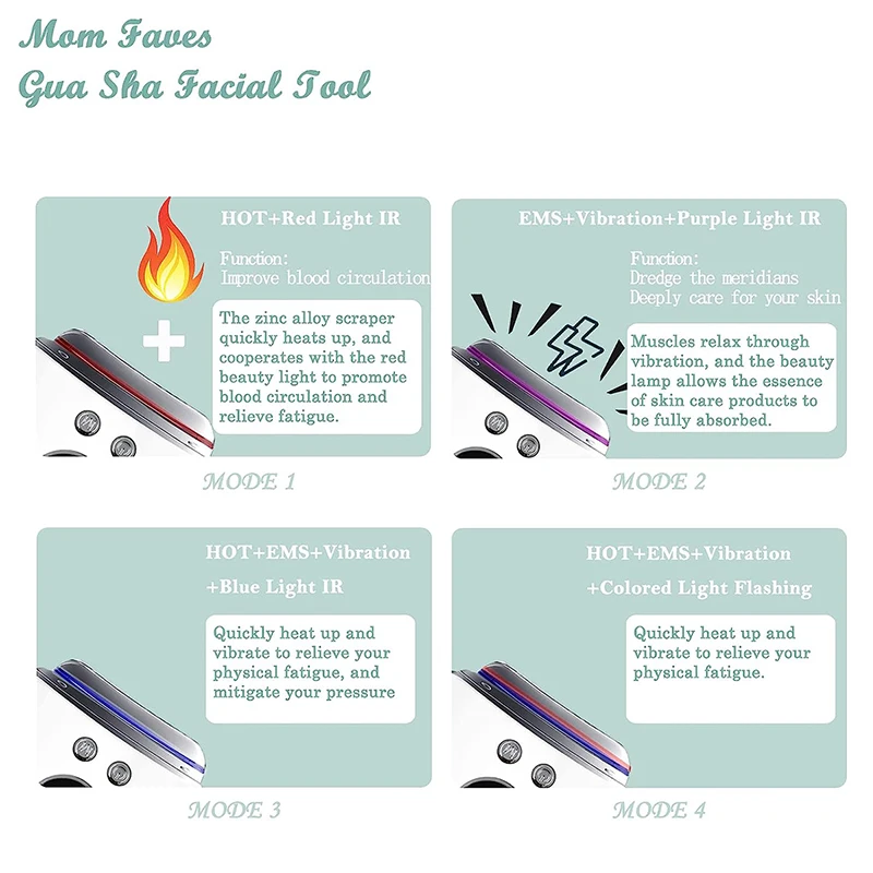 Warm Gua Sha Massage Beauty Device with EMS Microcurrent Vibration LED Light Therapy and 9 Modes for Face Skin Tightening