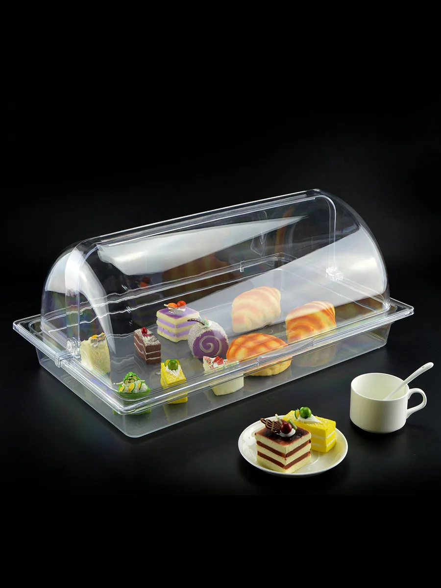 

Acrylic Rectangular Transparent Food Display Box with Lid for Bread Cake Sample Try Cool Di Commercial Use Fruit Basket