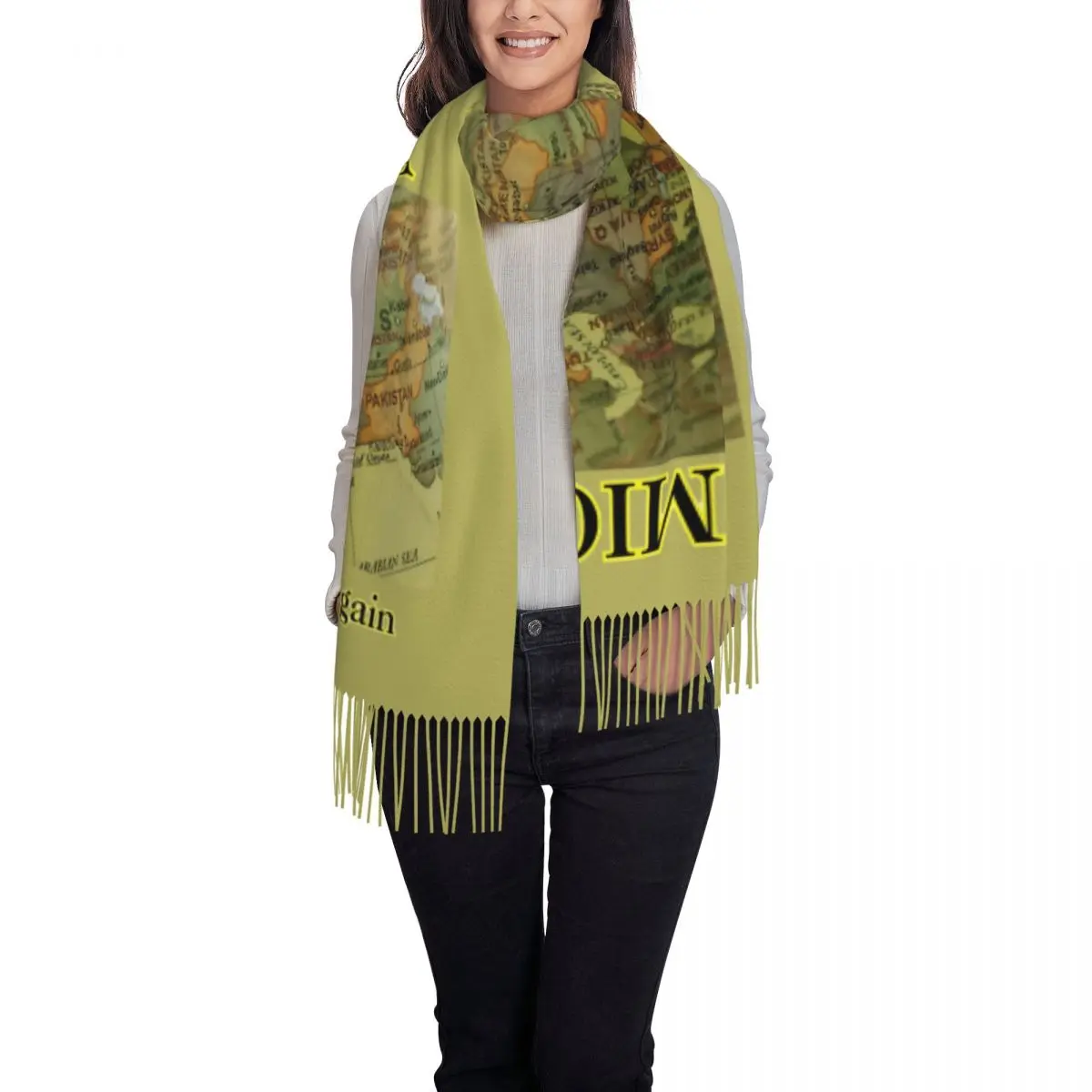 Make Iran Great Again Map Scarf with Tassel Warm Shawls and Wraps Men Women Printed Scarves Wraps Winter Vintage Foulard