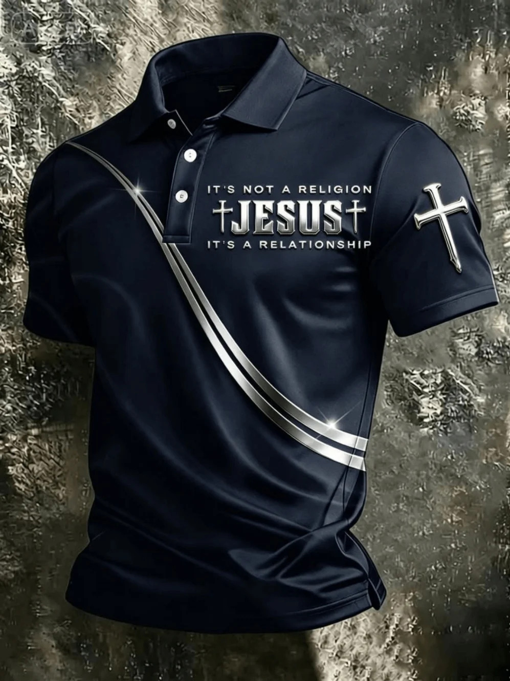 Herren-Polo-Shirt mit Glatter Schwarzer Oberfläche, Silberner Diagonallinie und Slogan-Print, Business-Casual-Oberteil für Sommer und Täglichen Arbeitsweg – Detail 8