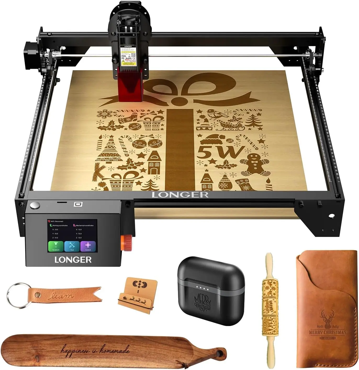 

LONGER RAY5 5W Laser Engraver, 40W Laser Engraving and Cutting Machine for Wood,Metal, Acrylic, Leather and Glass