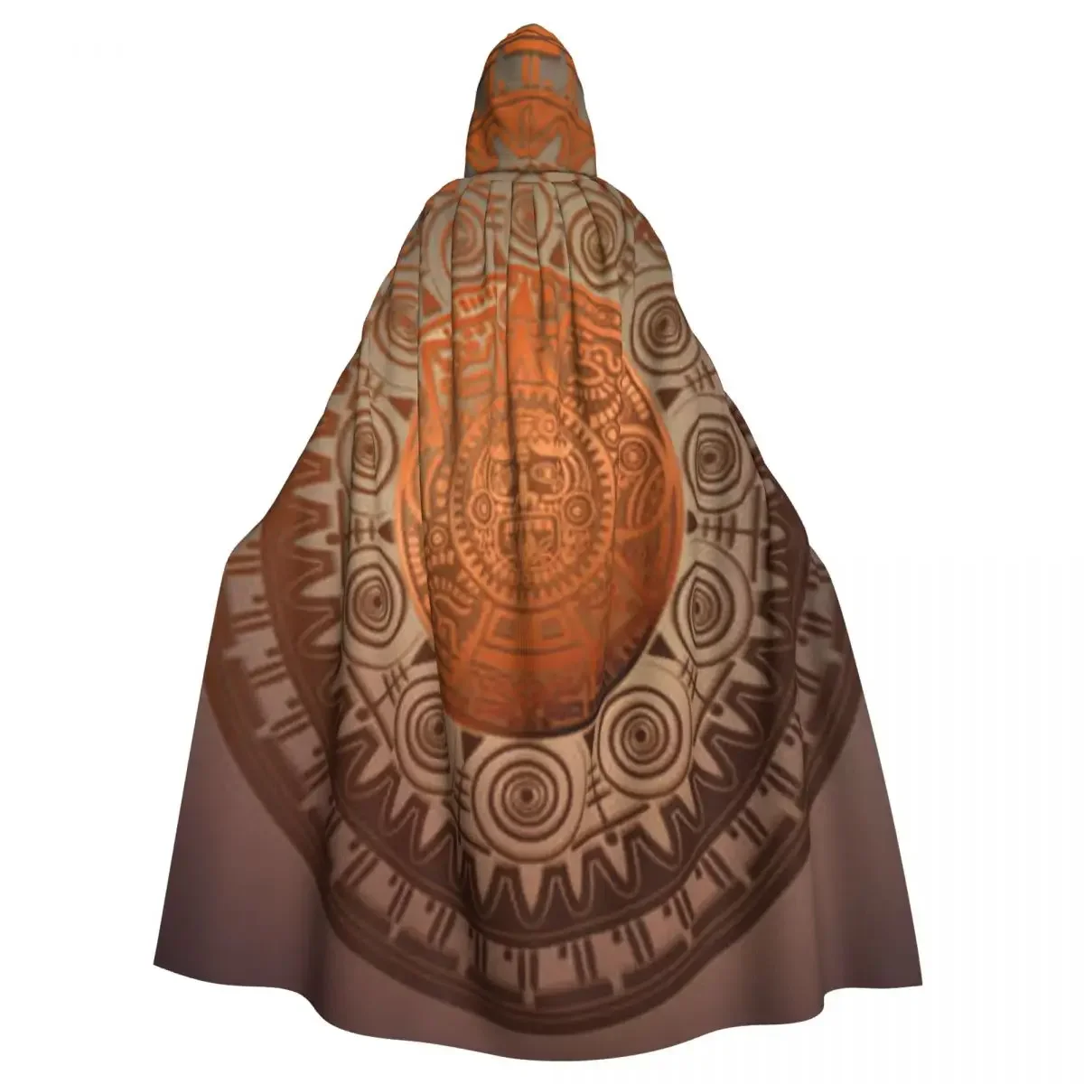 

Adult Vampire Cape Hooded Robe Sacred Aztec Wheel Calendar Mayan Sun God Halloween Full Length Cosplay