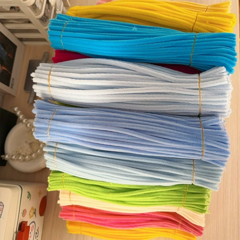 100Pcs 30cmx7mm Chenille Stem Twisted Rod Iron Wire DIY Handcraft Wool Root Fluffy Bar Twisting Decor Pipe Cleaner Plush Sticks