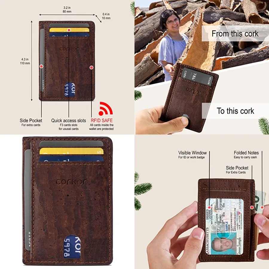 

Cork Card Holder Men - Cork Wallet - Vegan Leather - Minimalist Slim Front Pocket RFID