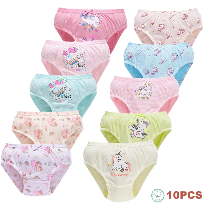 2/5/10Pcs Girls Cotton Panties Cute Cat Unicorn Rainbow Various Cartoon Pattern Briefs For Girls Comfy Soft Children Underwear