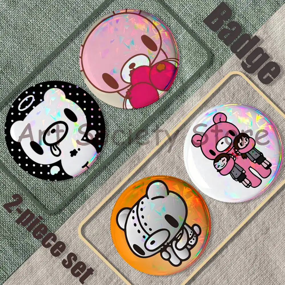 G-Gloomy bear Brooches For Backpack Accessories 25,32,44,58,75mm Round Enamel Pins 2-piece Set Cartoon Anime Badge