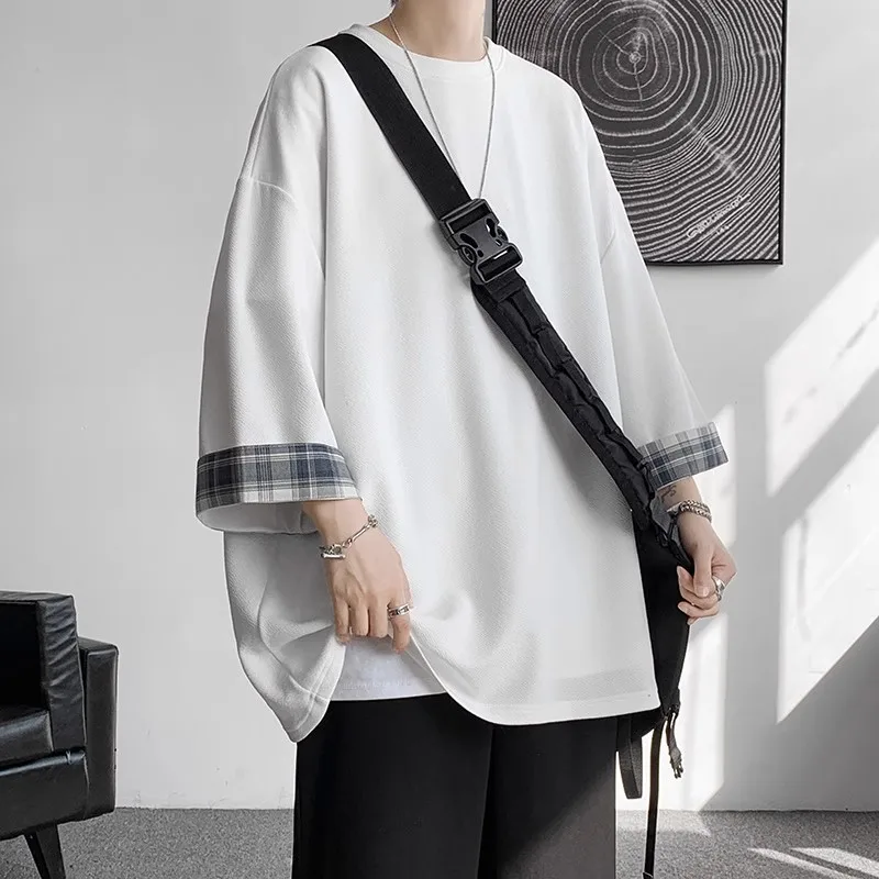 plus Size Ice Silk Short Sleeve T-Shirt Men's Summer Trendy Casual Half Sleeve Loose Seven Sleeve Body T-Shirt Creative Fun P...