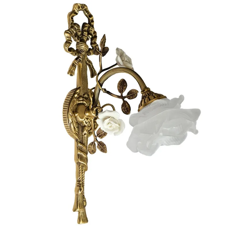 Bedroom full copper wall lamp, palace European flower background wall ambient wall lamp