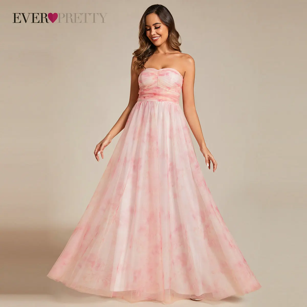 Ever Pretty A-Line Chiffon Floral Print Bridesmaid Dresses for Women One Shoulder Sweetheart Pleated Formal Evening Party Dress