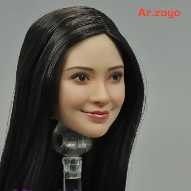 1/6 Female Angelababy Head Sculpt FX10 Black Long Hair Head Carving Model Fit 12\'\' Soldier Action Figure Body