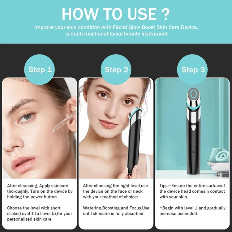 2024 Handheld Skin Care Device Face Lift Massager Skincare Cream Booster Ion Vibration Toning Device