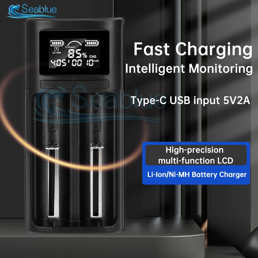 18650 21700 Battery Charger 5V 2A LCD Li-ion Battery Charger USB Universal Smart 2 Slot Charger Lithium Battery Charging Adapter