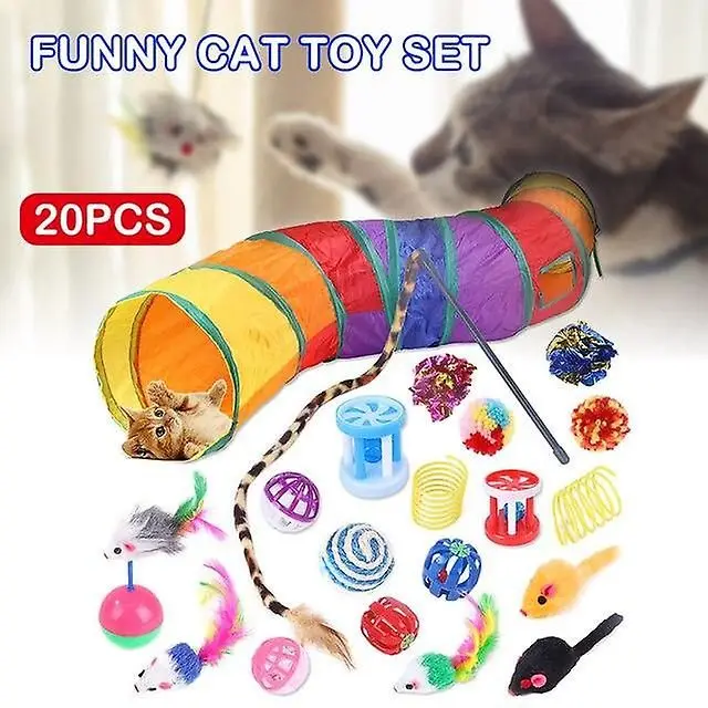 20Pcs Pets Cat Toys Mouse Shape Balls Shapes Kitten Cute Pet Toy Cat Channel Funny Cat Stick Mouse Pet Play Chase Supplies