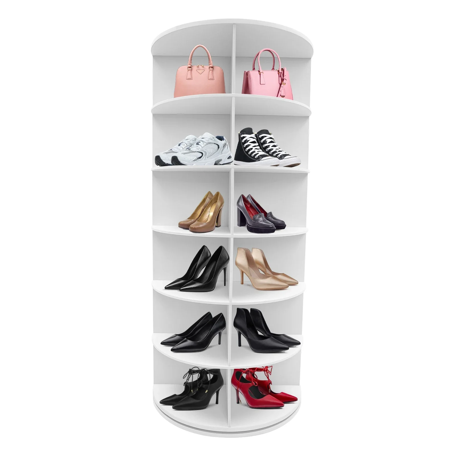 

24 Pairs 6-Tier White Rotating Shoe Rack Free Standing Shoe Rack Shoe Organizer for Entrance Livingroom Bedroom Cloakroom