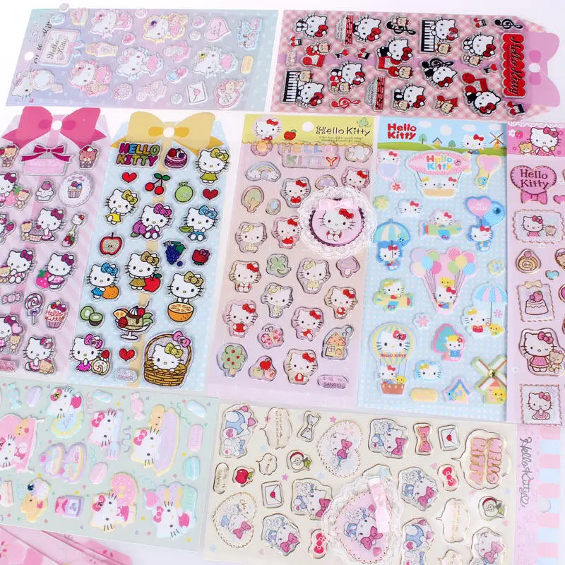Naklejki Sanrio Hello Kitty z koronką, naklejki na gitarę, komputer, etui na słuchawki, dekoracja DIY, kreskówkowe naklejki 3D z bąbelkami i diamentami, zabawka dla dziewczynki