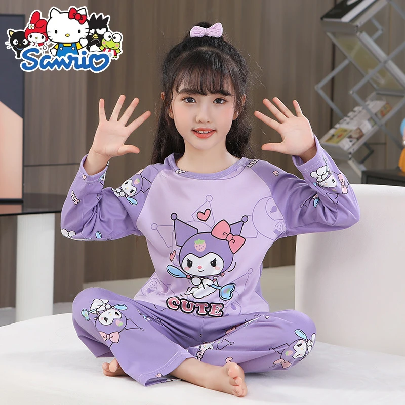 

Kawaii Sanrio Anime Kuromi Children's Pajamas Set Girls Sleepwear Cinnamoroll Melody Autumn Long Sleeved Home Clothes Suit Gifts