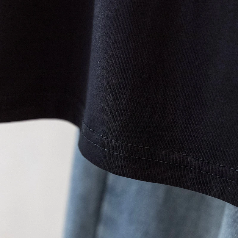 الصيف النساء كاذبة قطعتين تي شيرت 4XL الجولة الرقبة قصيرة الأكمام المرقعة الأعلى الفرنسية عارضة أزياء فضفاضة الإناث الأسود تيز